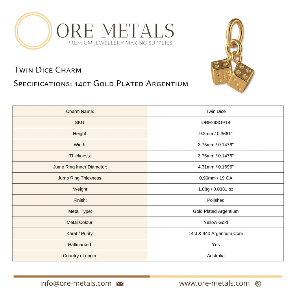14ct Gold Plated - Twin Dice Charm