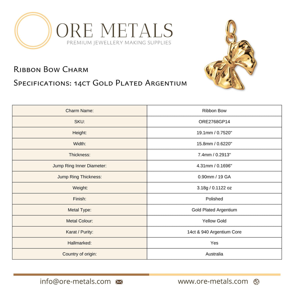 14ct Gold Plated - Ribbon Bow Charm