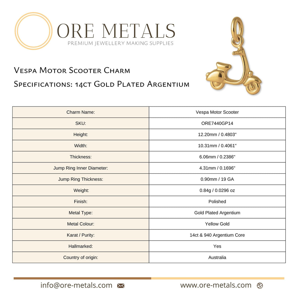 14ct Gold Plated - Vespa Motor Scooter Charm