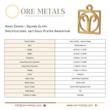 14ct Gold Plated - Aries Zodiac Square Charm