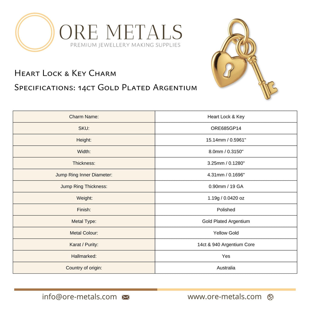 14ct Gold Plated - Heart Lock & Key Charm