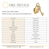 14ct Gold Plated - Heart Lock & Key Charm