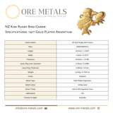 14ct Gold Plated - NZ Kiwi Rugby Bird Charm