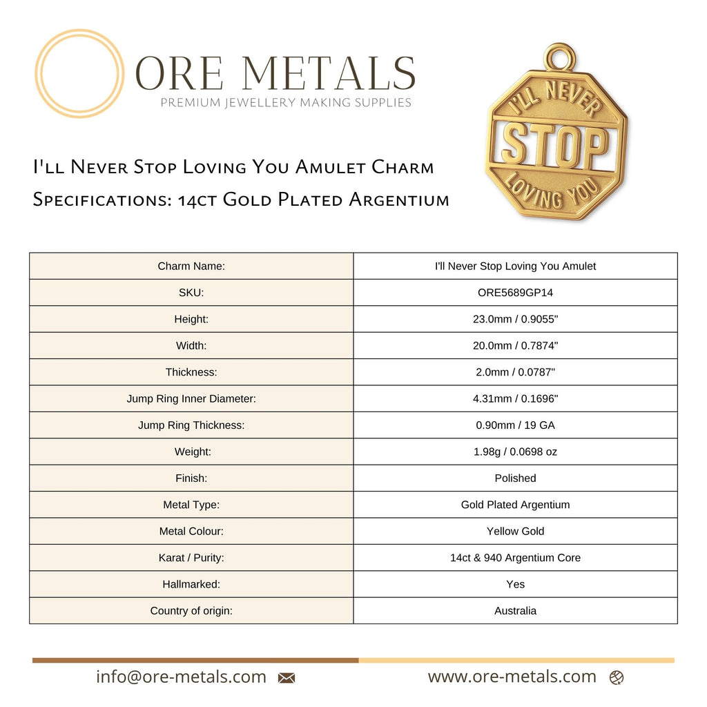 14ct Gold Plated - I'll Never Stop Loving You Amulet Charm