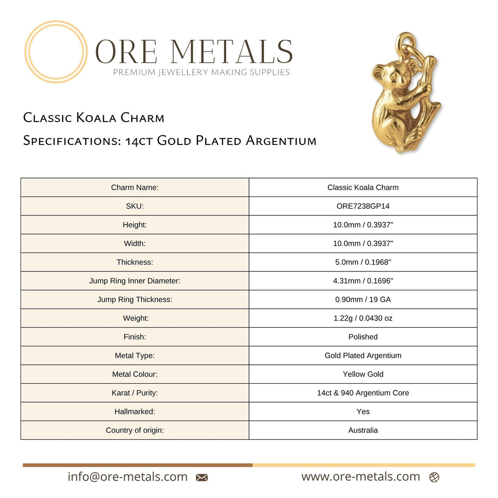 14ct Gold Plated - Classic Koala Charm