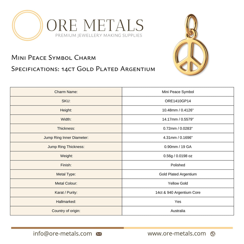 14ct Gold Plated - Mini Peace Symbol Charm