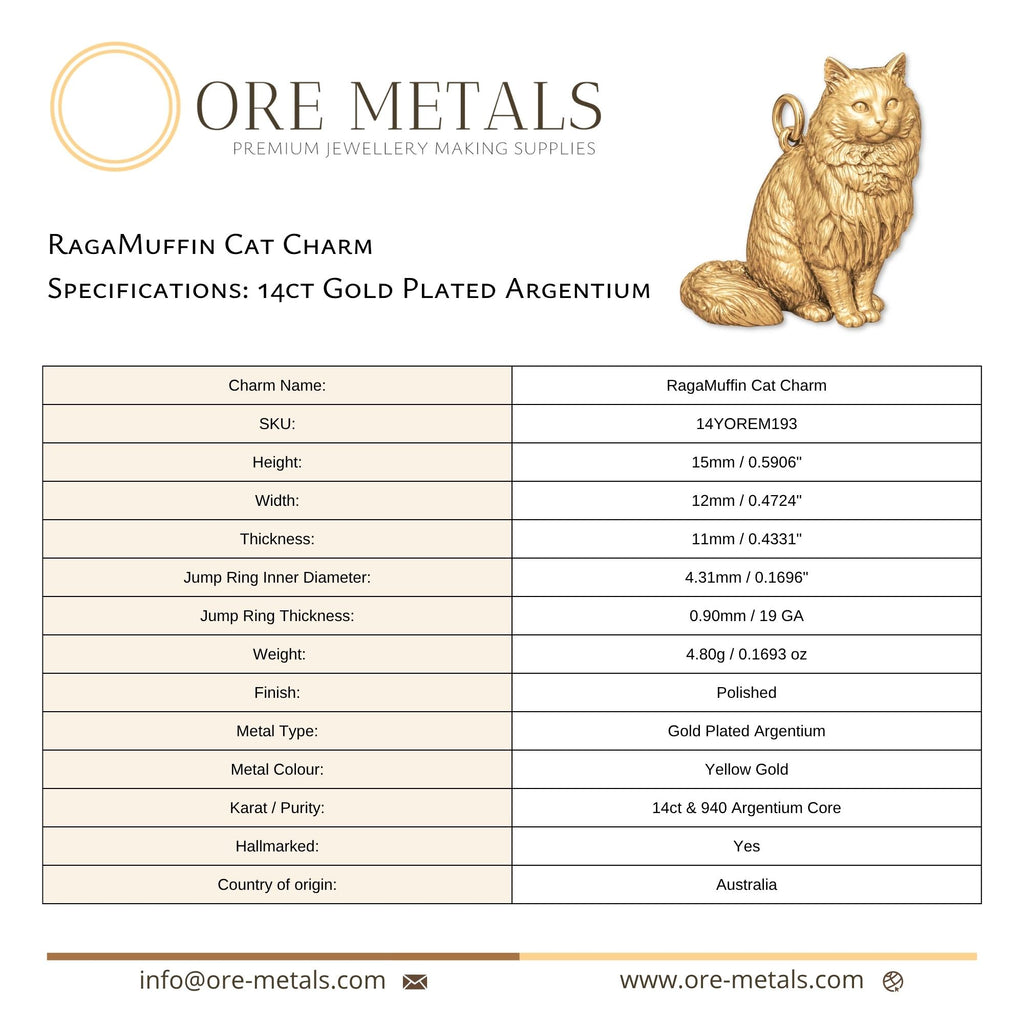 14ct Gold Plated - Ragamuffin Cat Charm