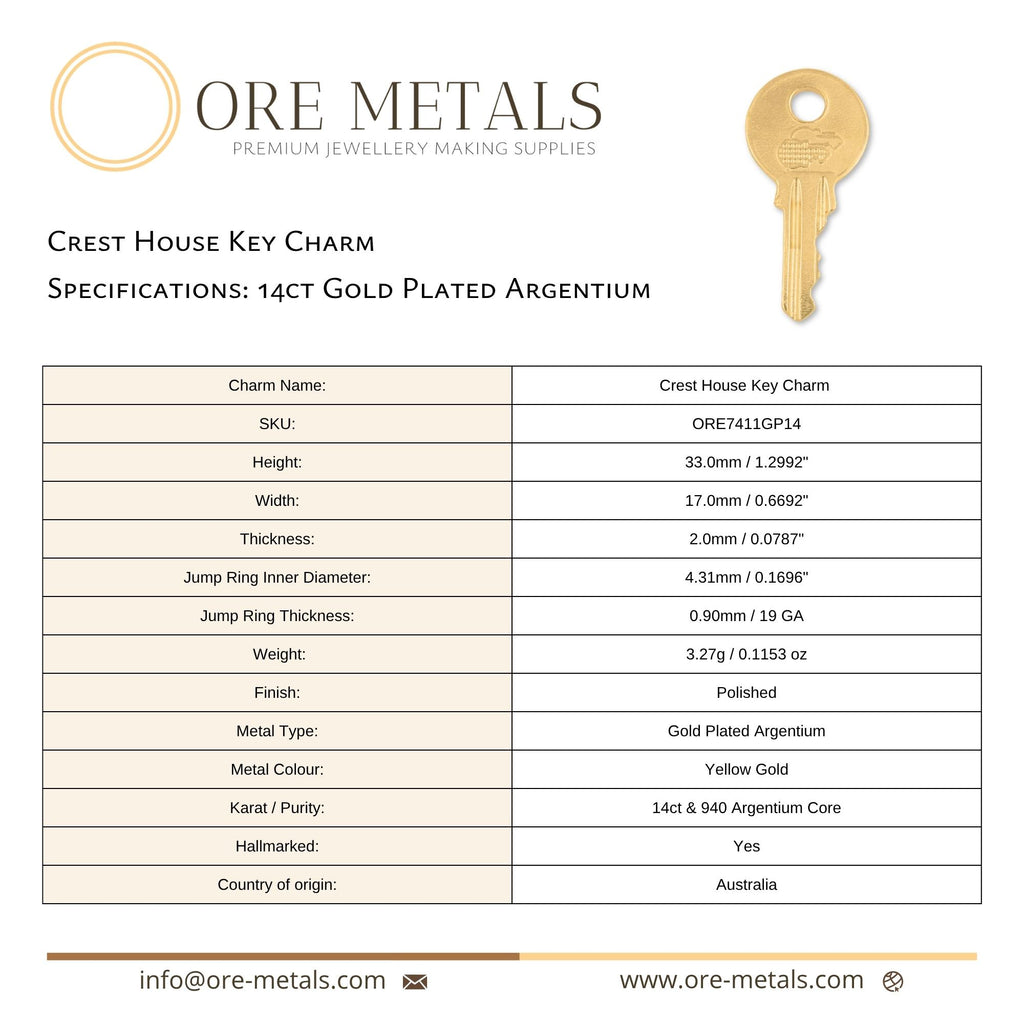 14ct Gold Plated - Crest House Key Charm