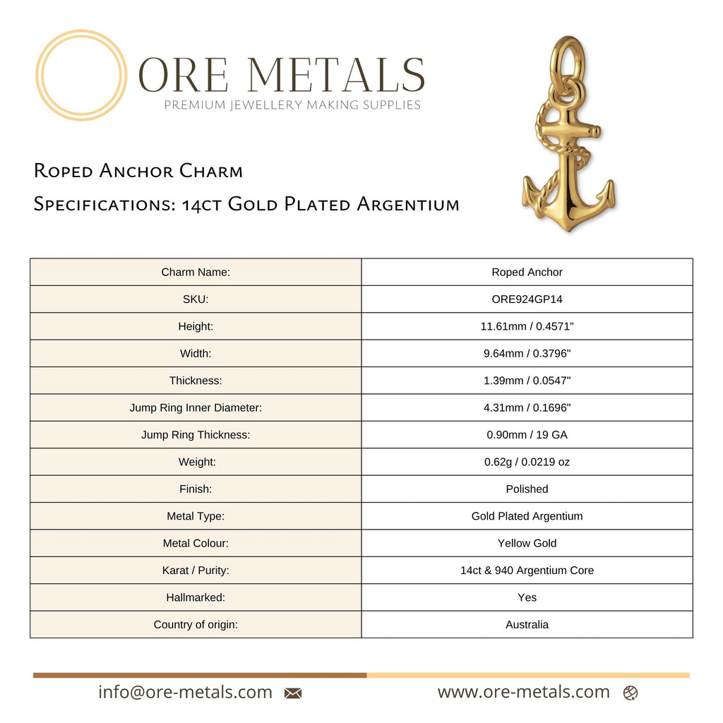 14ct Gold Plated - Roped Anchor Charm