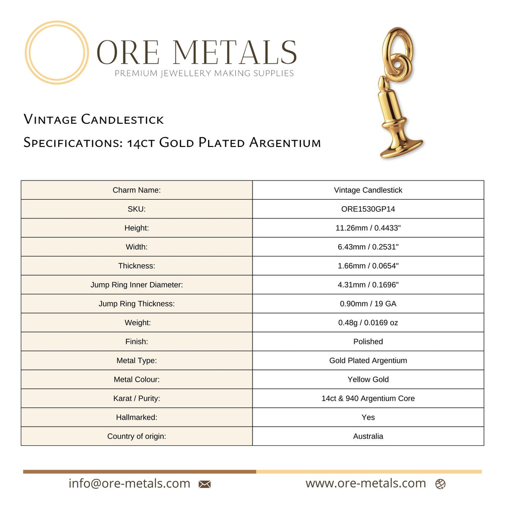 14ct Gold Plated - Vintage Candlestick Charm