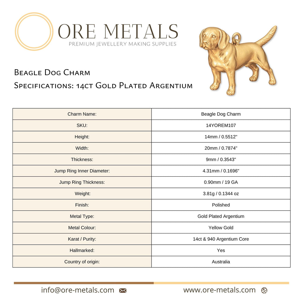 14ct Gold Plated - Beagle Dog Charm