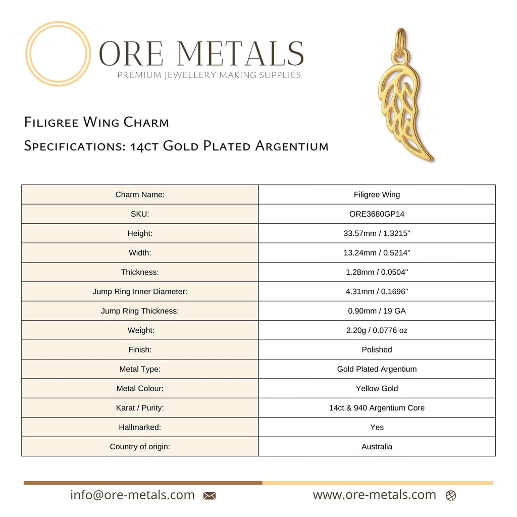 14ct Gold Plated - Filigree Wing Charm