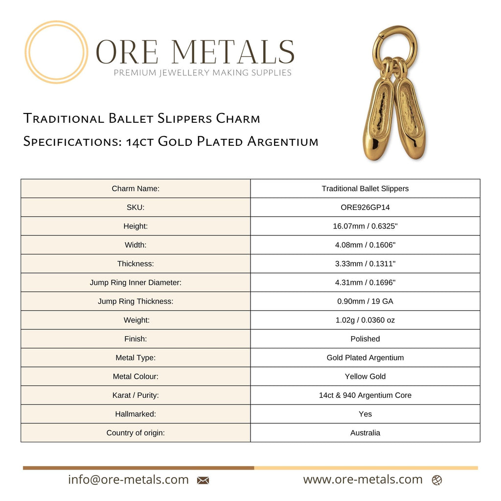 14ct Gold Plated - Traditional Ballet Slippers Charm