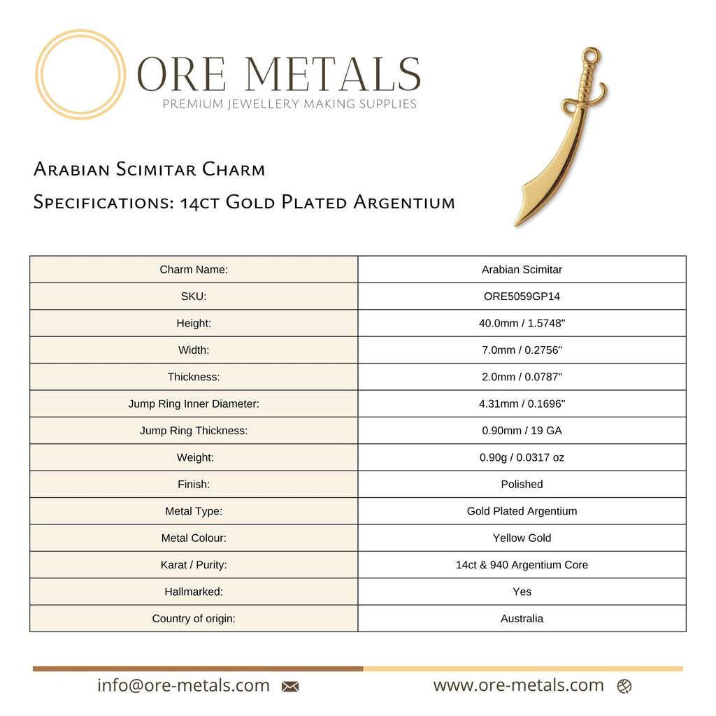 14ct Gold Plated - Arabian Scimitar Charm