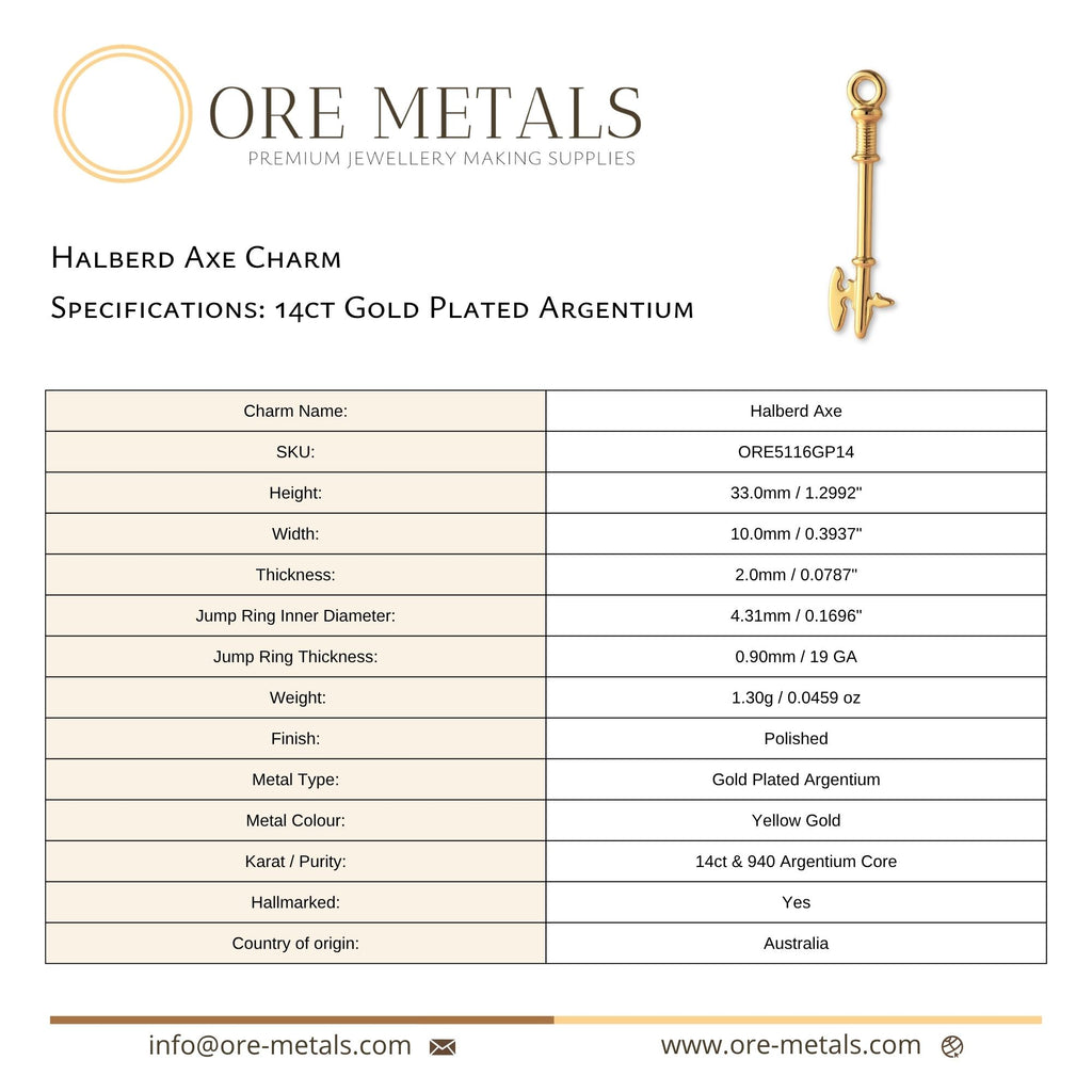 14ct Gold Plated - Halberd Axe Charm