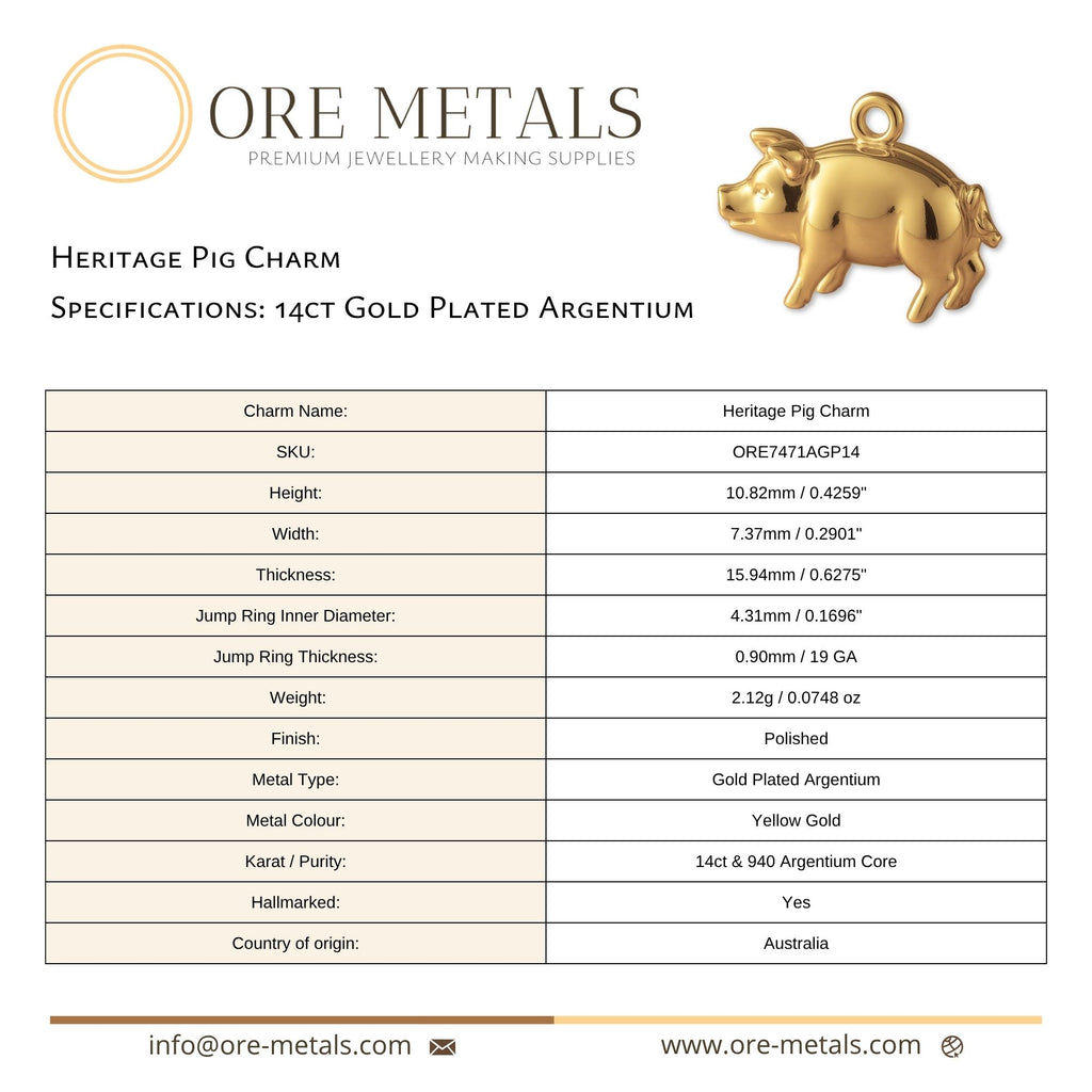 14ct Gold Plated - Heritage Pig Charm