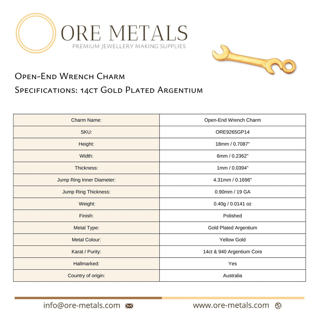14ct Gold Plated - Open End Wrench Charm
