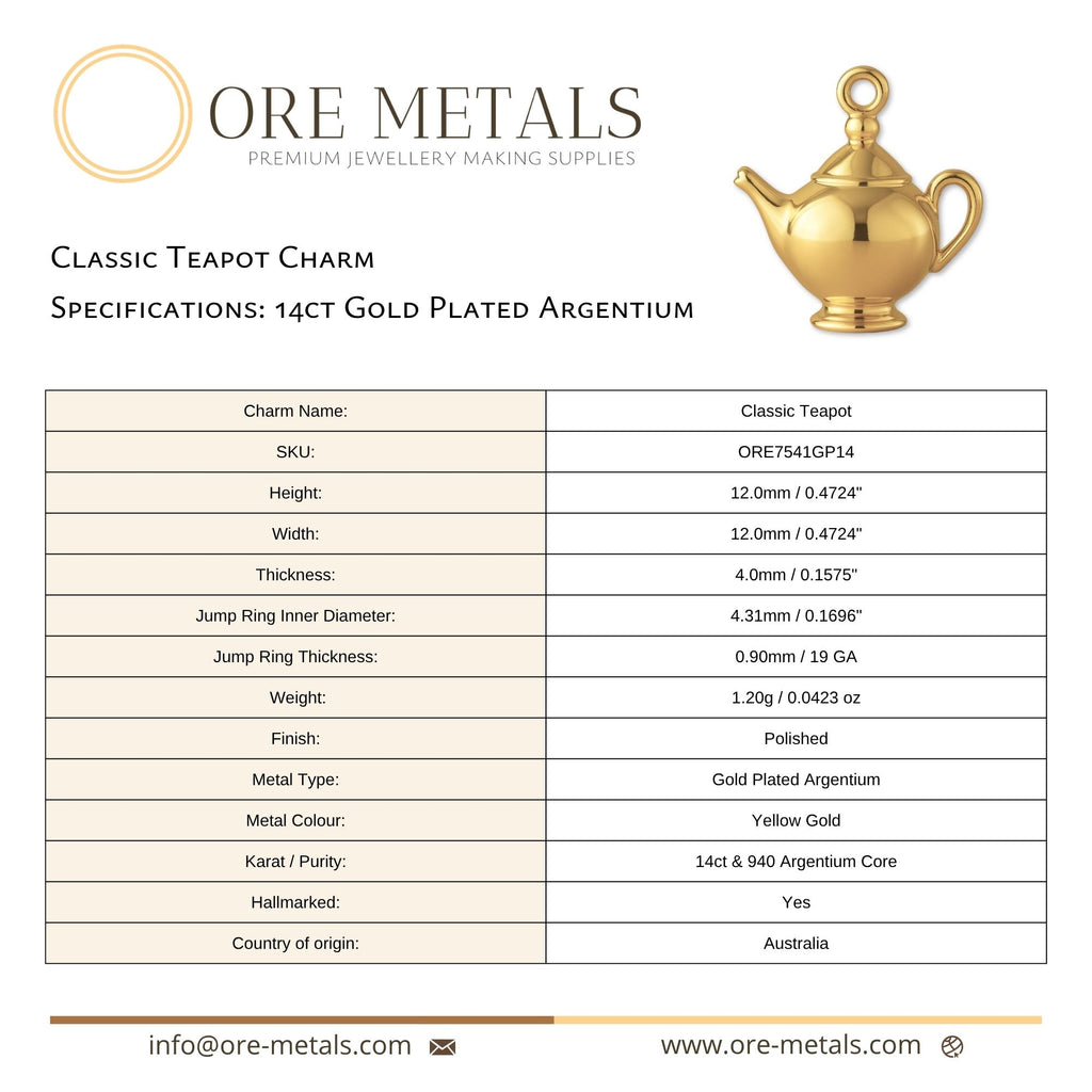 14ct Gold Plated - Classic Teapot Charm