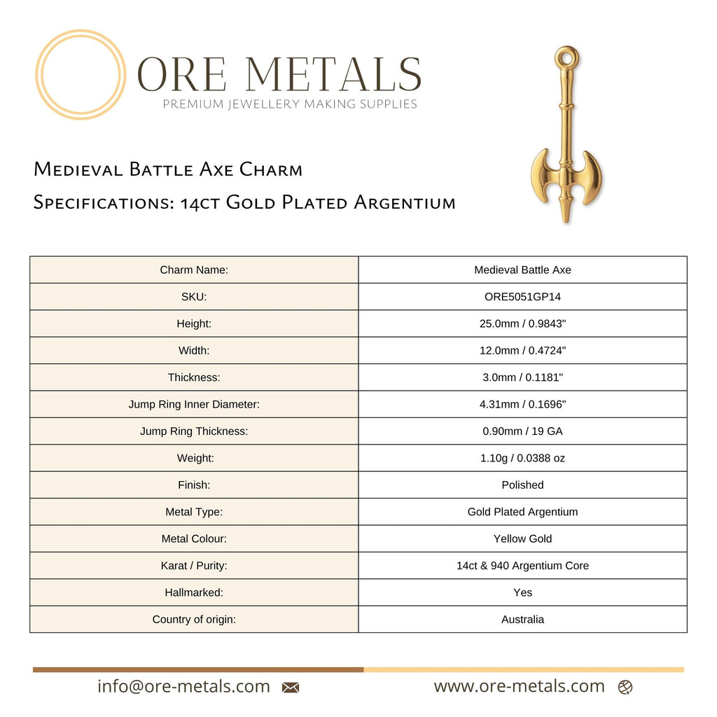 14ct Gold Plated - Medieval Battle Axe Charm