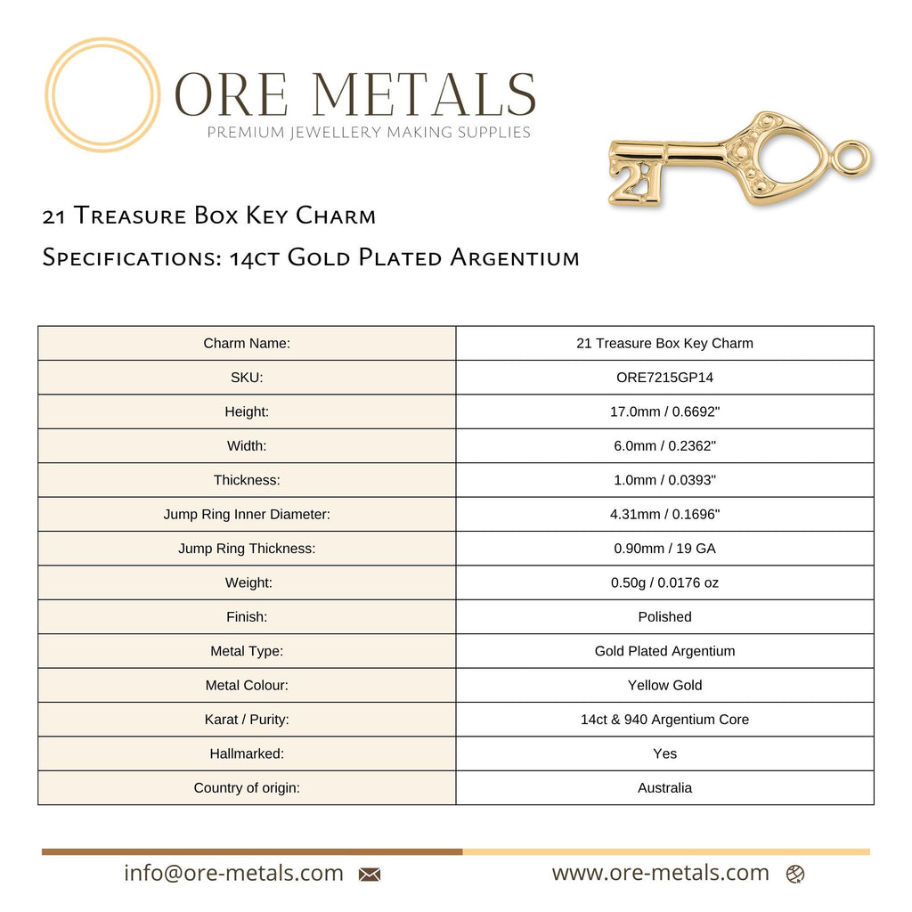 14ct Gold Plated - 21 Treasure Box Key Charm
