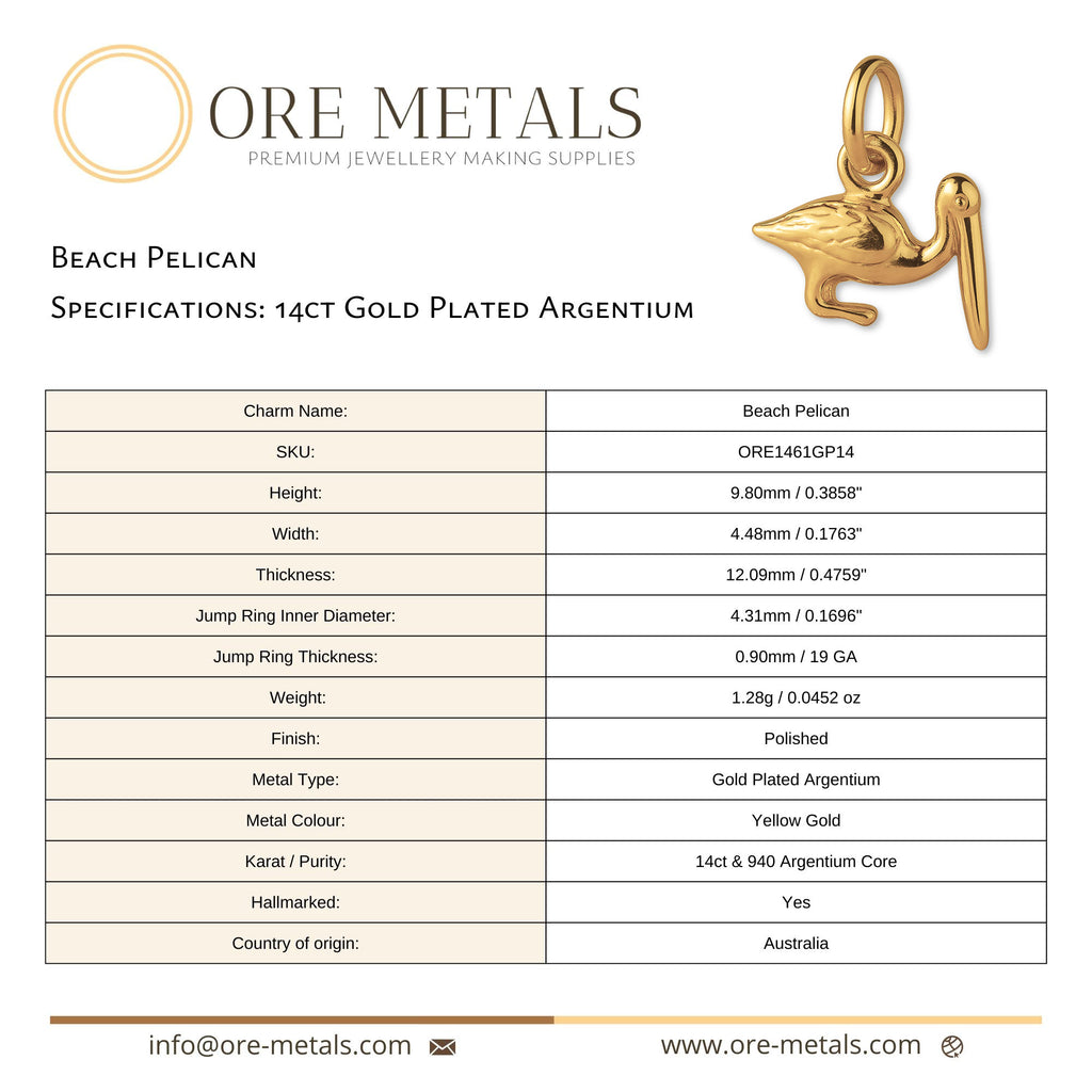 14ct Gold Plated - Beach Pelican Charm