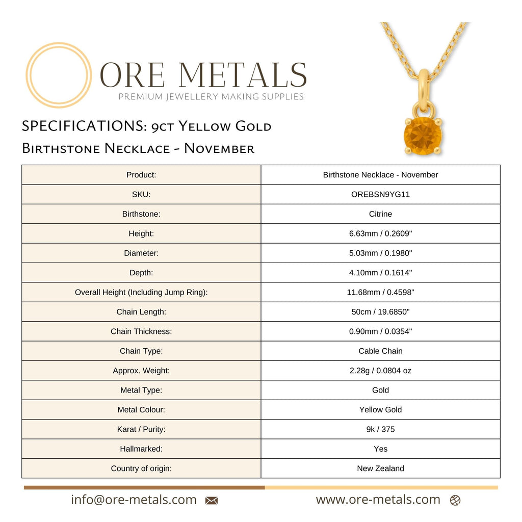 9ct Yellow Gold | Citrine - November Birthstone Necklace