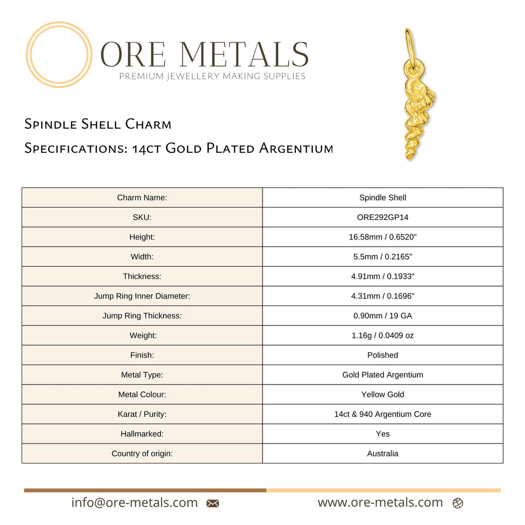 14ct Gold Plated - Spindle Shell Charm