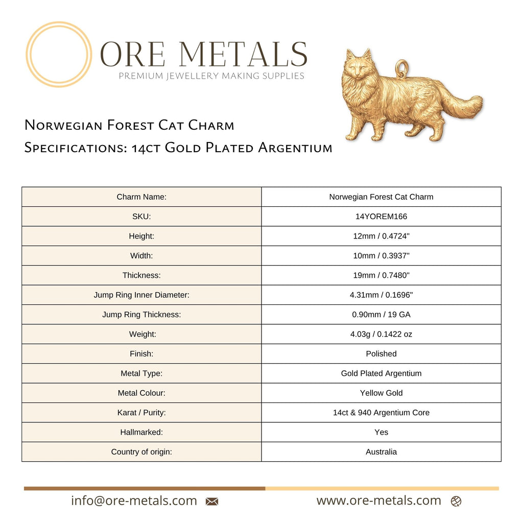 14ct Gold Plated - Norwegian Forest Cat Charm