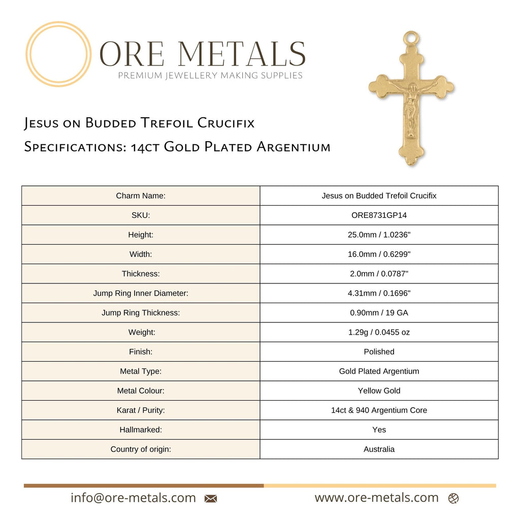 14ct Gold Plated - Jesus on Budded Trefoil Crucifix Charm