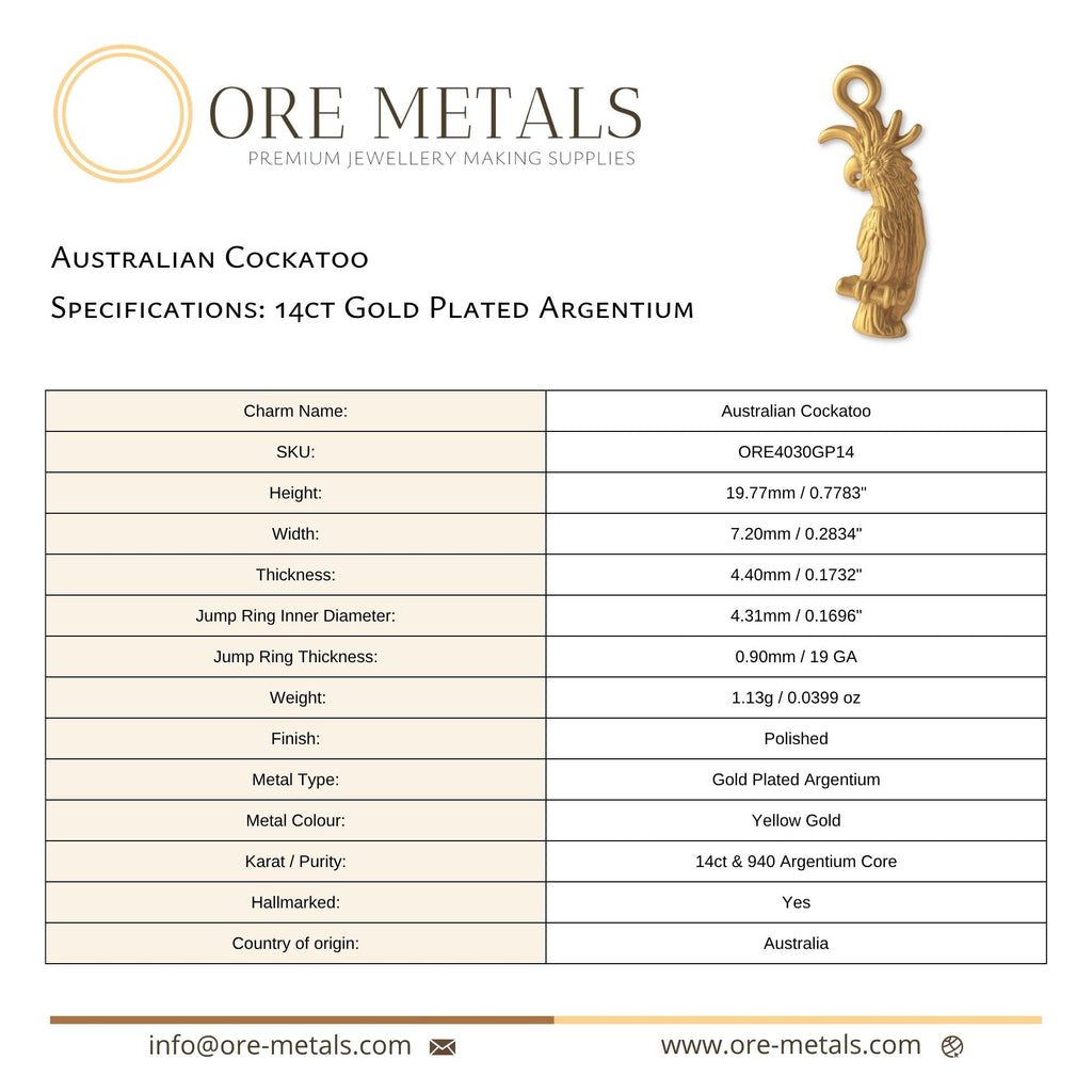 14ct Gold Plated - Australian Cockatoo Charm