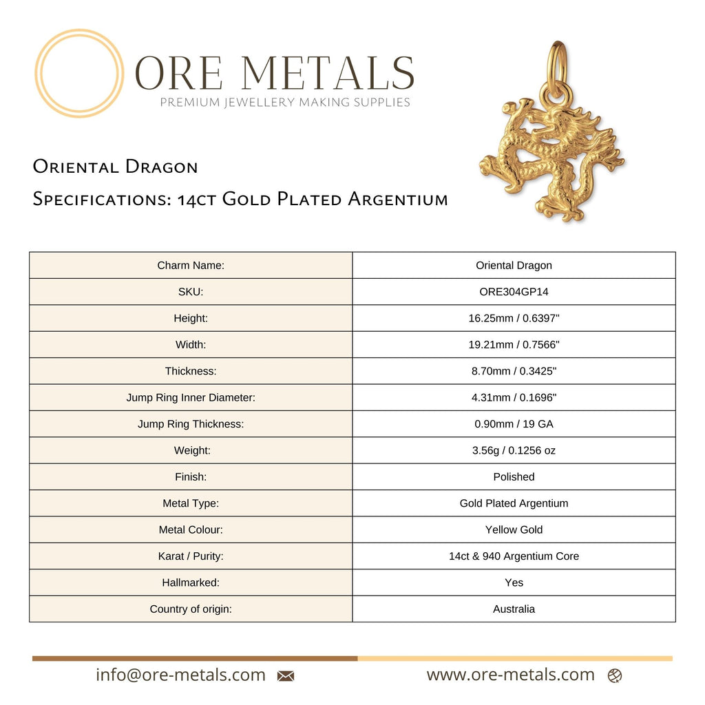 14ct Gold Plated - Oriental Dragon Charm