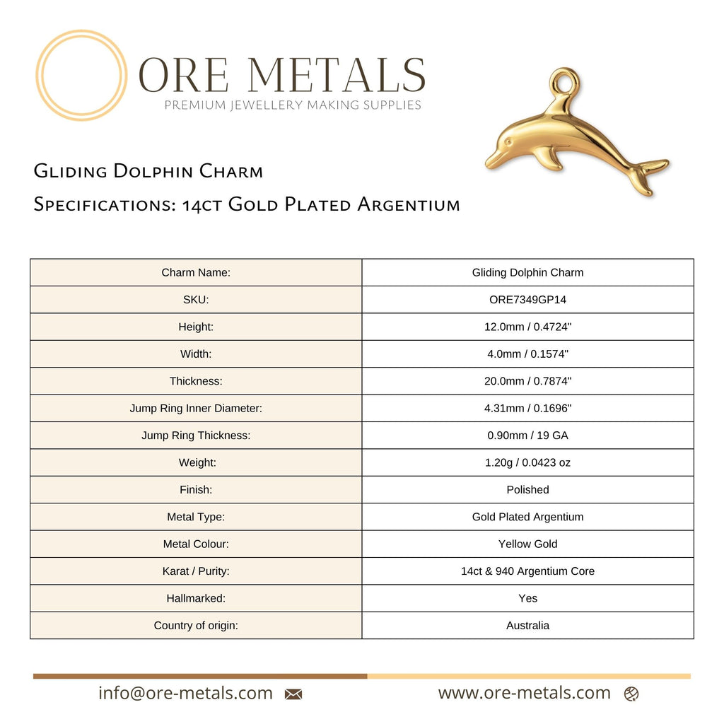 14ct Gold Plated - Gliding Dolphin Charm