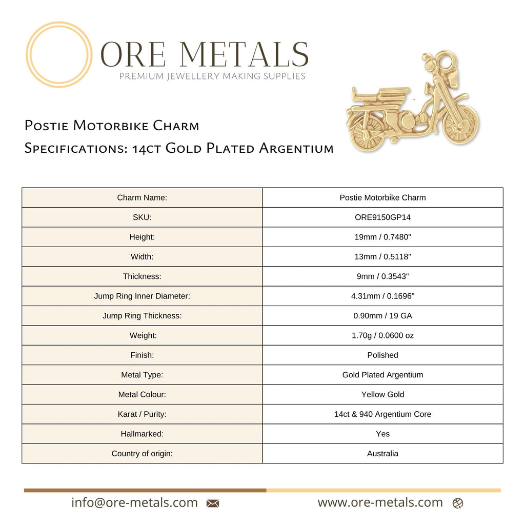 14ct Gold Plated - Postie Motorbike Charm