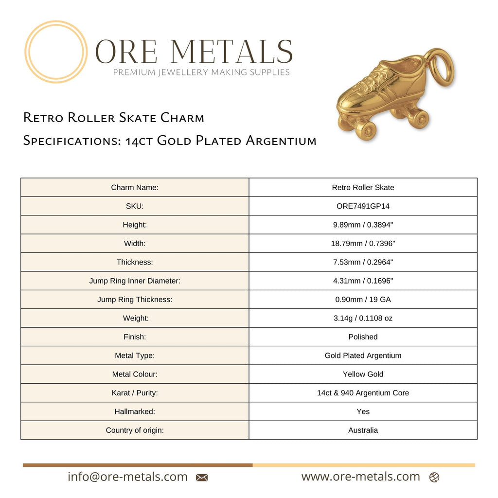 14ct Gold Plated - Retro Roller Skate Charm