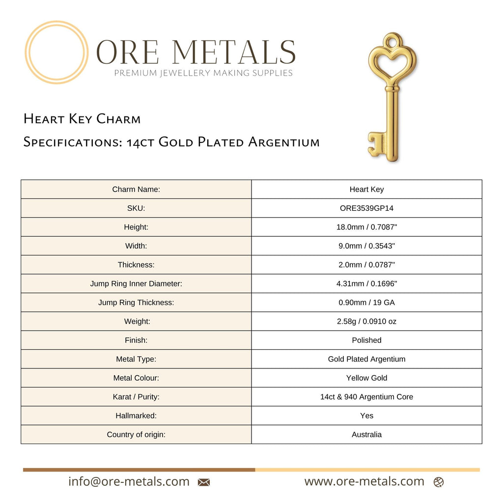14ct Gold Plated - Heart Key Charm