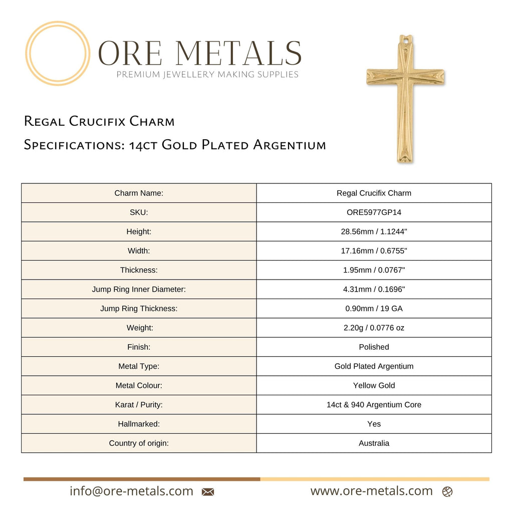 14ct Gold Plated - Embossed Regal Crucifix Charm