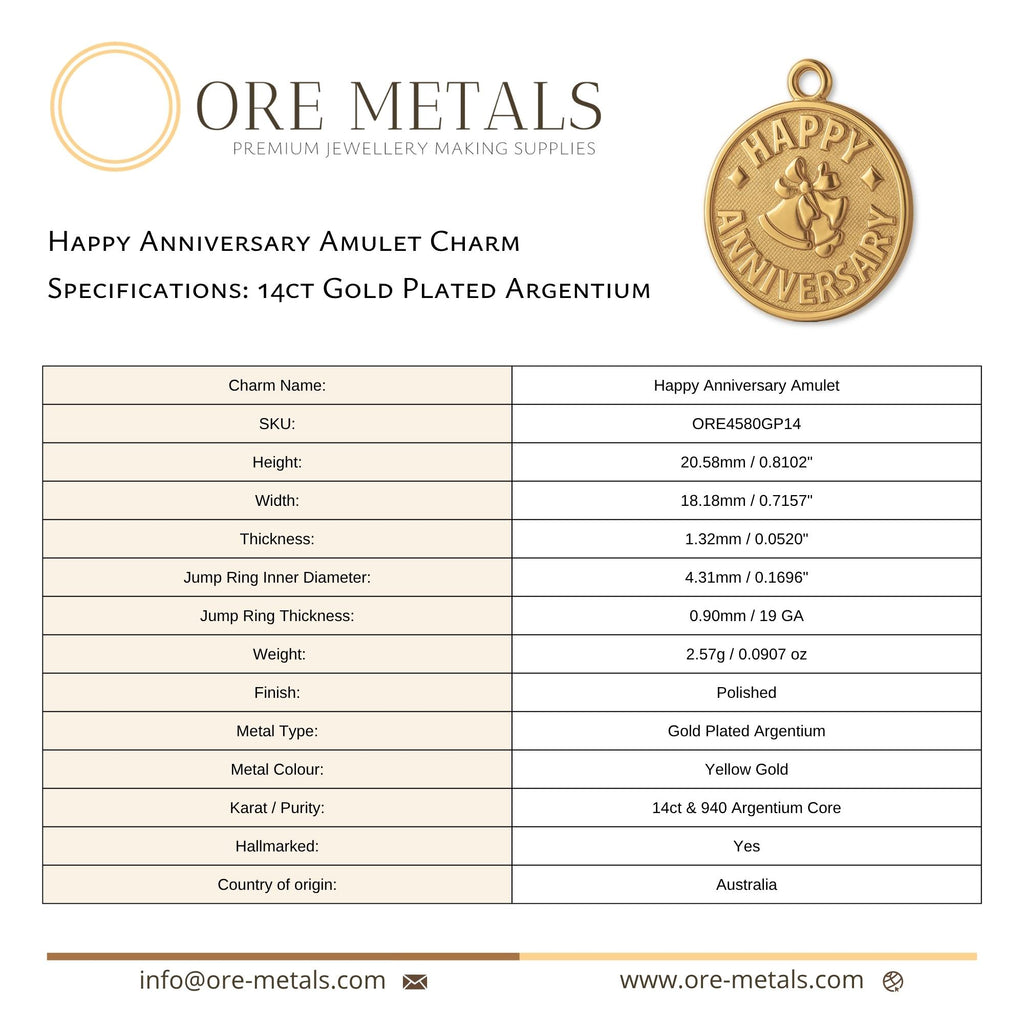 14ct Gold Plated - Happy Anniversary Amulet Charm