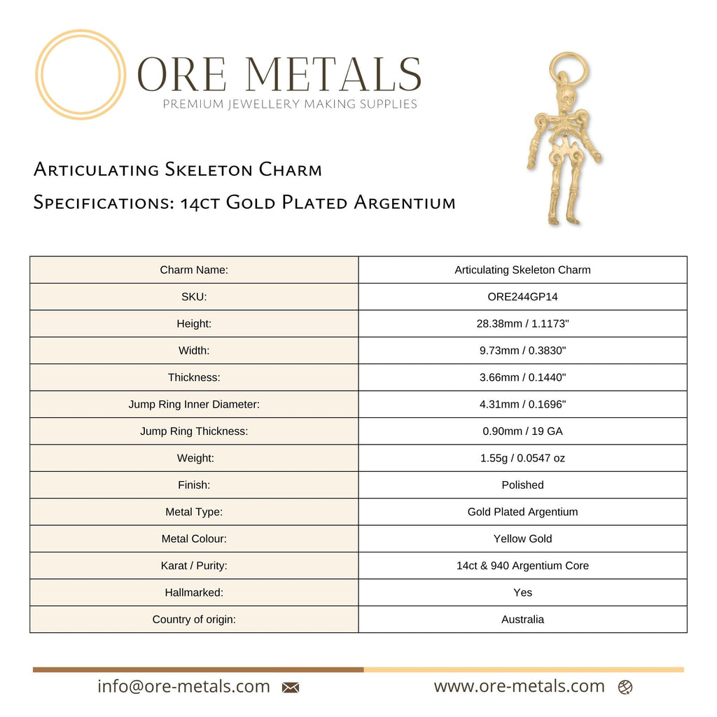 14ct Gold Plated - Articulating Skeleton Charm