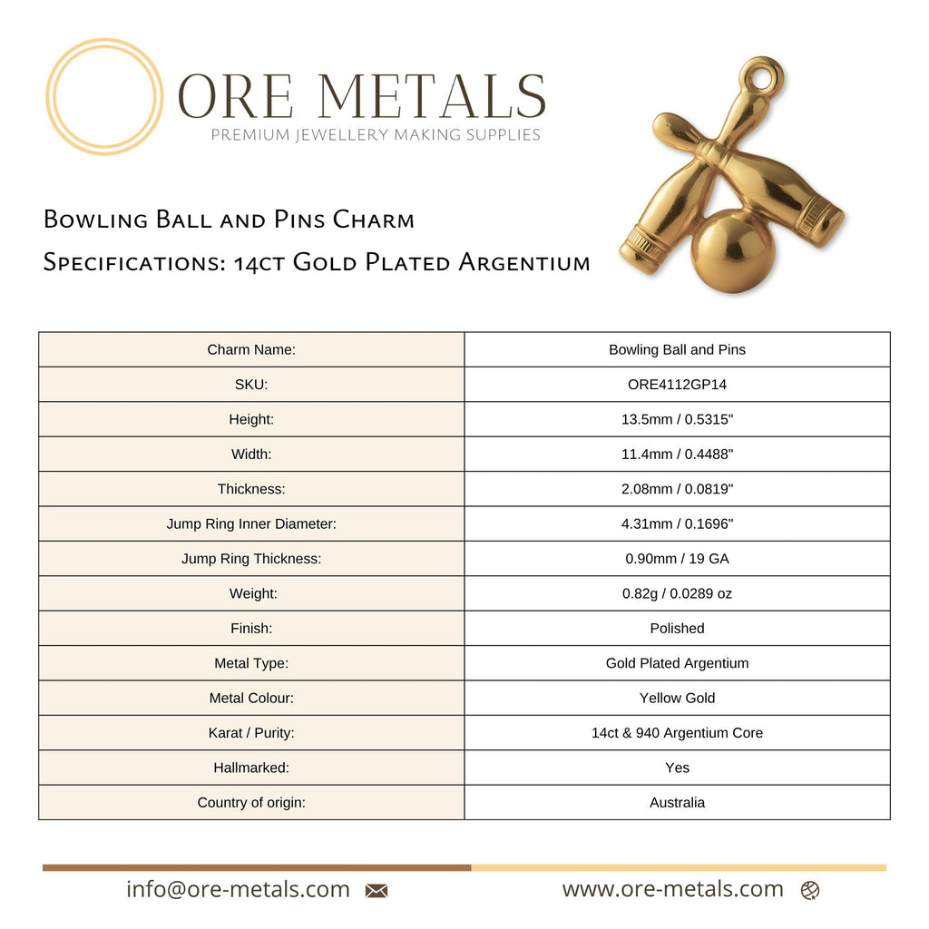 14ct Gold Plated - Bowling Ball and Pins Charm