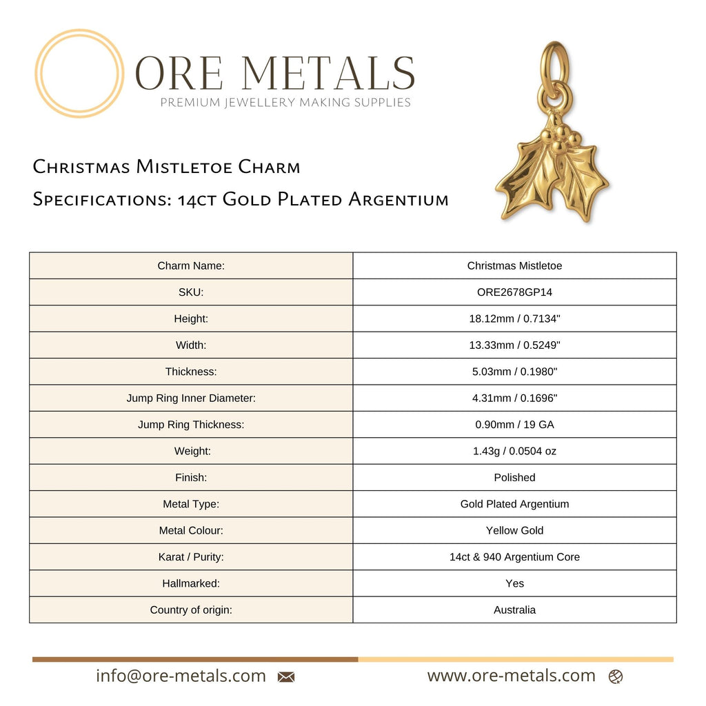 14ct Gold Plated - Christmas Mistletoe Charm