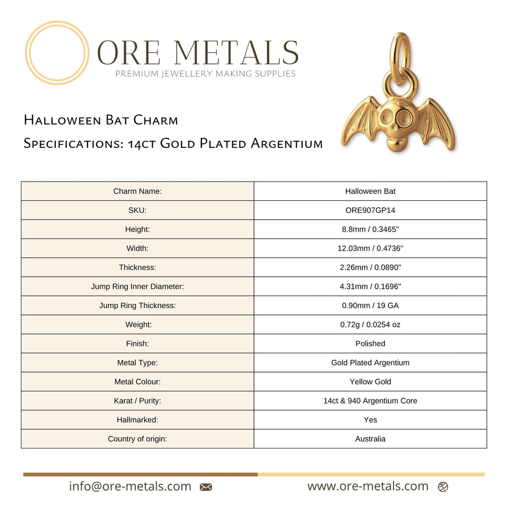 14ct Gold Plated - Halloween Bat Charm