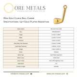 14ct Gold Plated - Mini Golf Club & Ball Charm