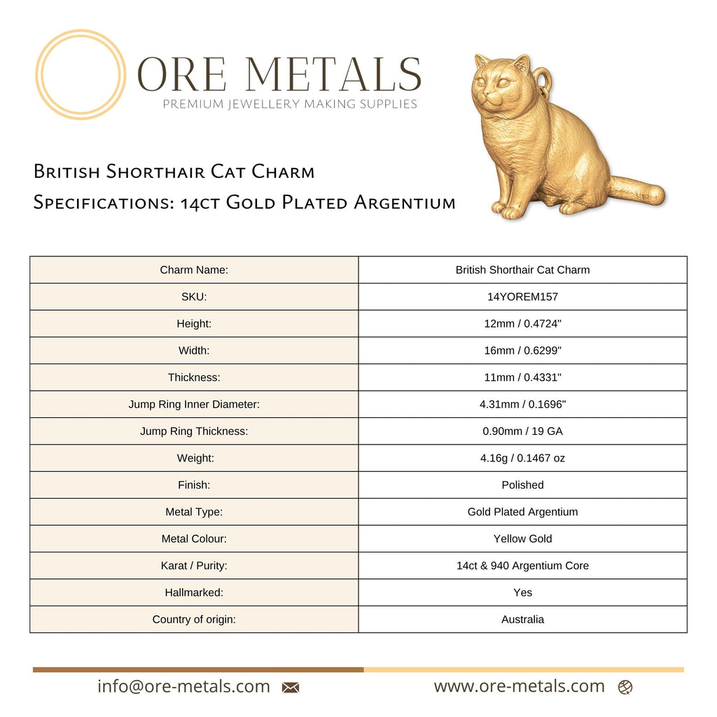 14ct Gold Plated - British Shorthair Cat Charm