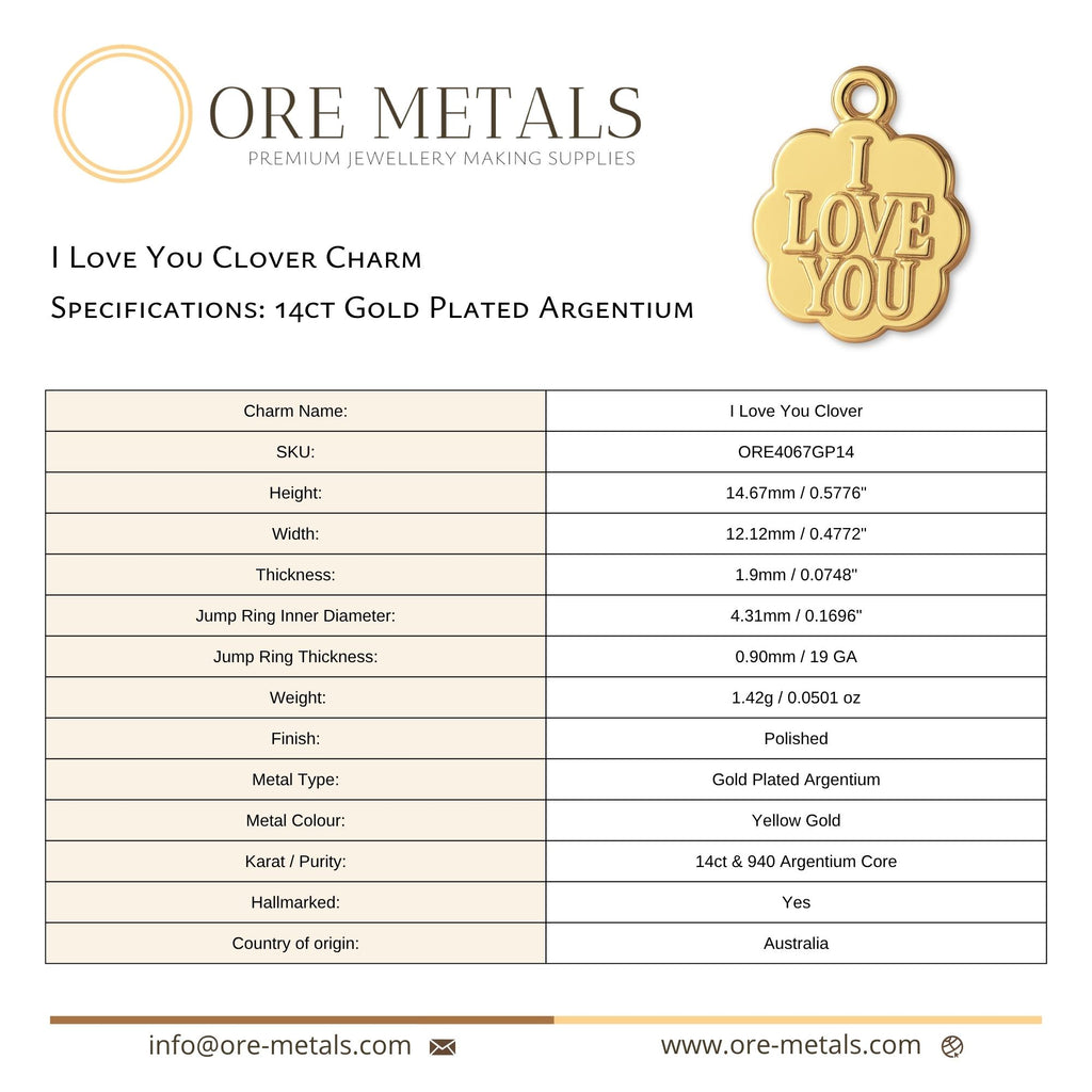 14ct Gold Plated - I Love You Clover Charm