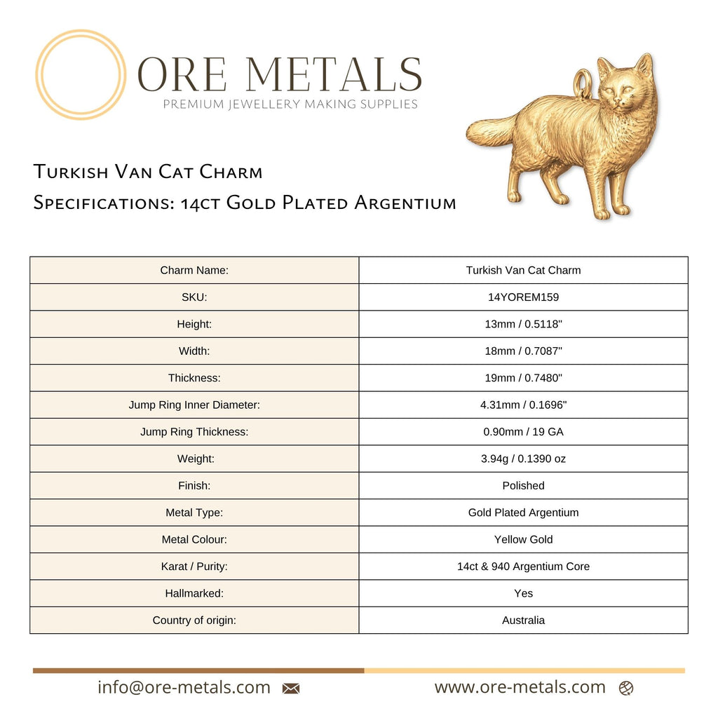 14ct Gold Plated - Turkish Van Cat Charm