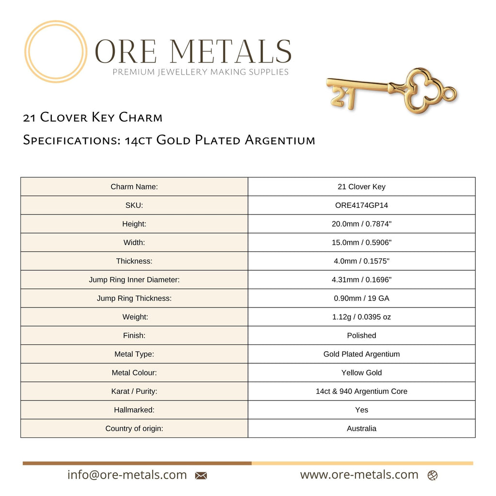 14ct Gold Plated - 21 Clover Key Charm