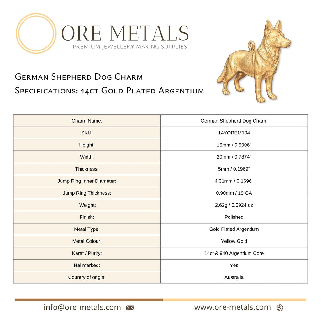 14ct Gold Plated - German Shepherd Dog Charm