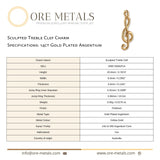 14ct Gold Plated - Sculpted Treble Clef Charm