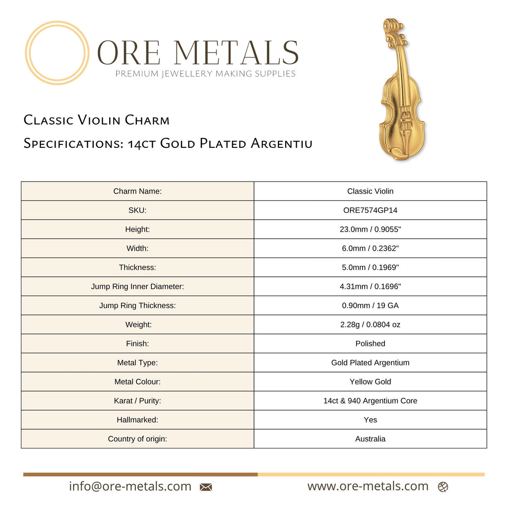 14ct Gold Plated - Classic Violin Charm