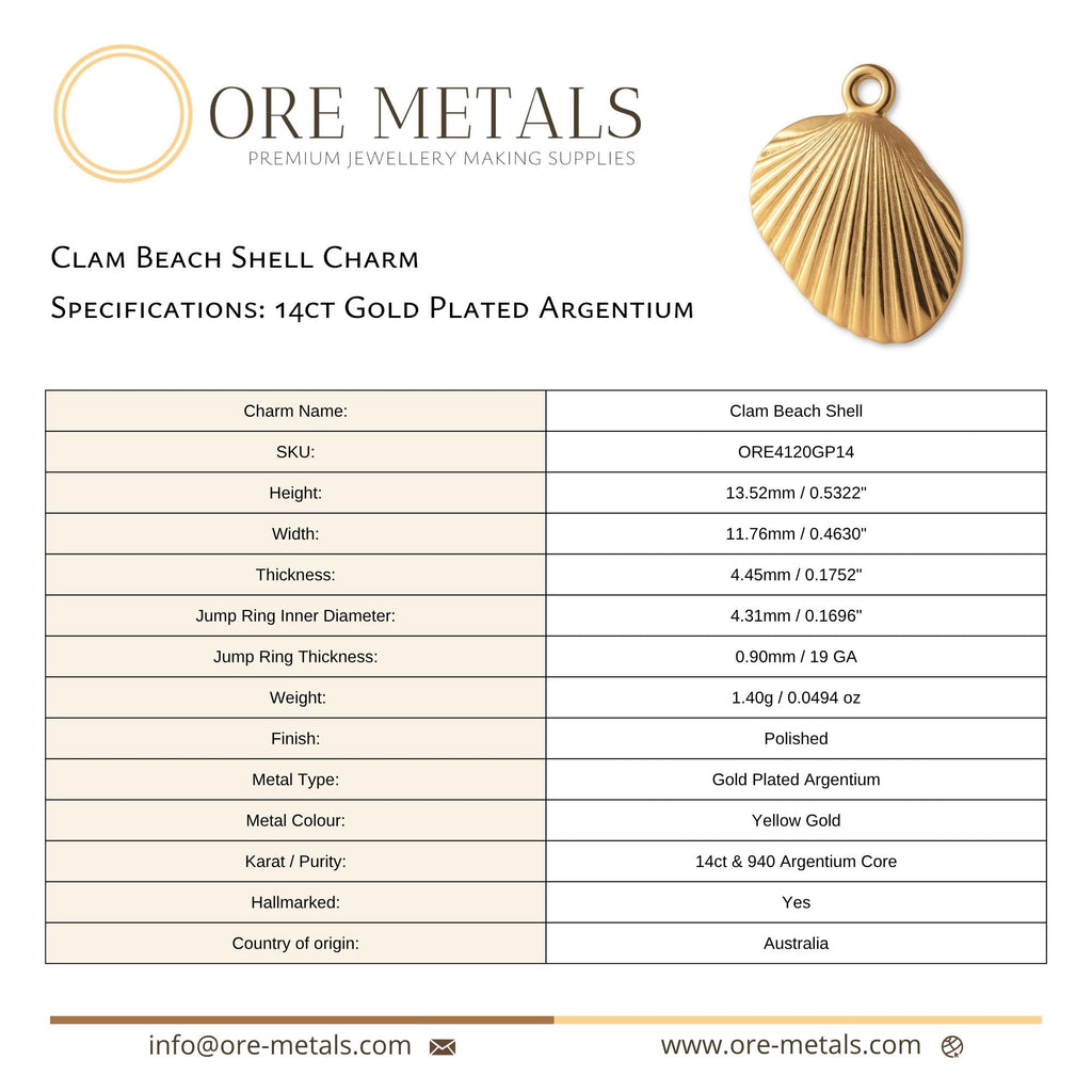 14ct Gold Plated - Clam Beach Shell Charm